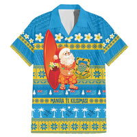 Tuvalu Christmas Family Matching Mermaid Dress and Hawaiian Shirt Cute Santa Manuia te Kilisimasi LT14 Dad's Shirt - Short Sleeve Blue - Polynesian Pride