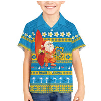 Tuvalu Christmas Family Matching Mermaid Dress and Hawaiian Shirt Cute Santa Manuia te Kilisimasi LT14 Son's Shirt Blue - Polynesian Pride