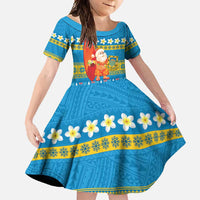 Tuvalu Christmas Family Matching Off Shoulder Maxi Dress and Hawaiian Shirt Cute Santa Manuia te Kilisimasi LT14 Daughter's Dress Blue - Polynesian Pride