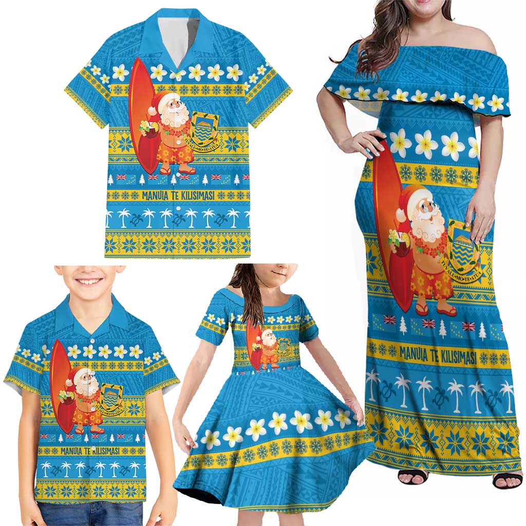 Tuvalu Christmas Family Matching Off Shoulder Maxi Dress and Hawaiian Shirt Cute Santa Manuia te Kilisimasi LT14 - Polynesian Pride