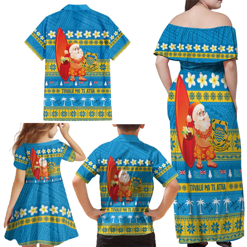 Tuvalu Christmas Family Matching Off Shoulder Maxi Dress and Hawaiian Shirt Cute Santa Manuia te Kilisimasi LT14 - Polynesian Pride
