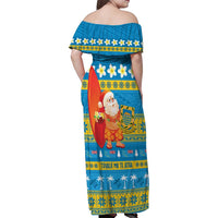 Tuvalu Christmas Family Matching Off Shoulder Maxi Dress and Hawaiian Shirt Cute Santa Manuia te Kilisimasi LT14 - Polynesian Pride
