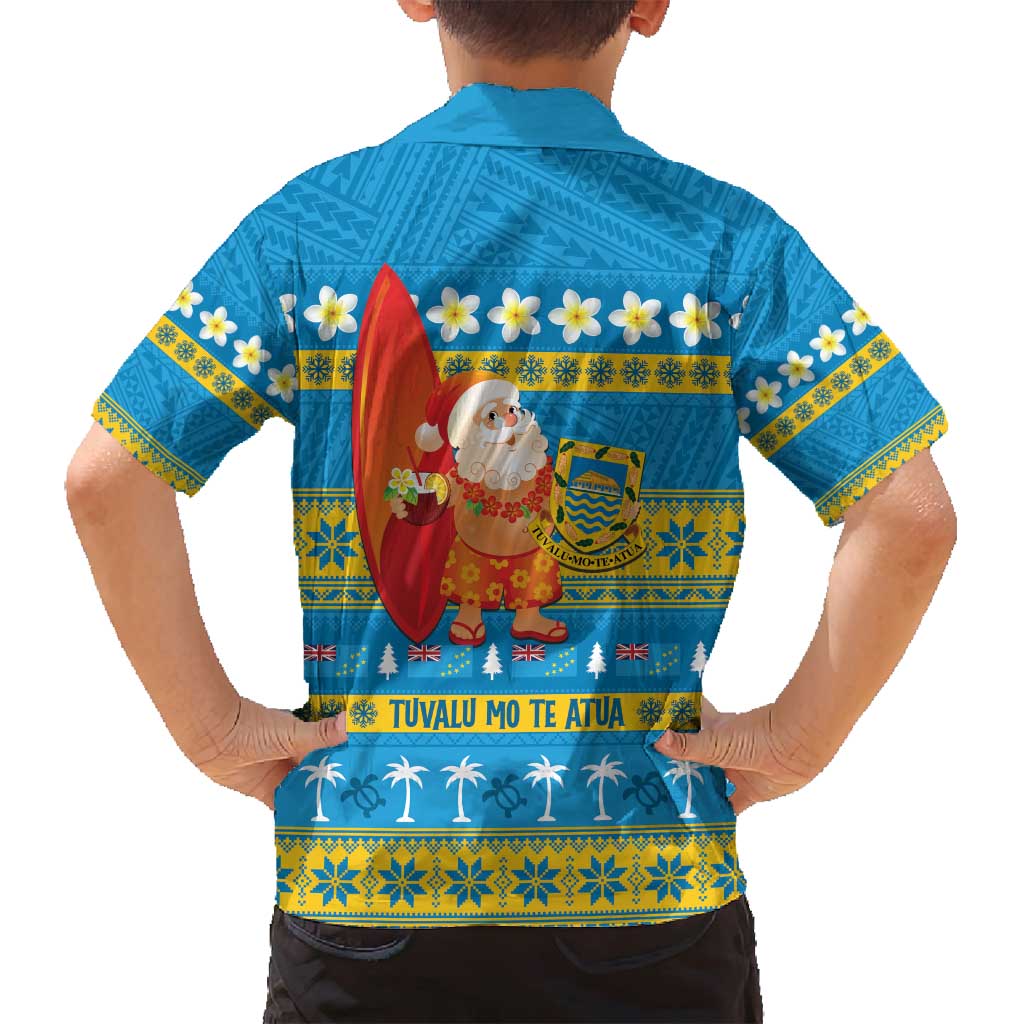 Tuvalu Christmas Family Matching Off Shoulder Short Dress and Hawaiian Shirt Cute Santa Manuia te Kilisimasi LT14 - Polynesian Pride