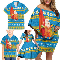 Tuvalu Christmas Family Matching Off Shoulder Short Dress and Hawaiian Shirt Cute Santa Manuia te Kilisimasi LT14 - Polynesian Pride