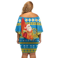 Tuvalu Christmas Family Matching Off Shoulder Short Dress and Hawaiian Shirt Cute Santa Manuia te Kilisimasi LT14 - Polynesian Pride