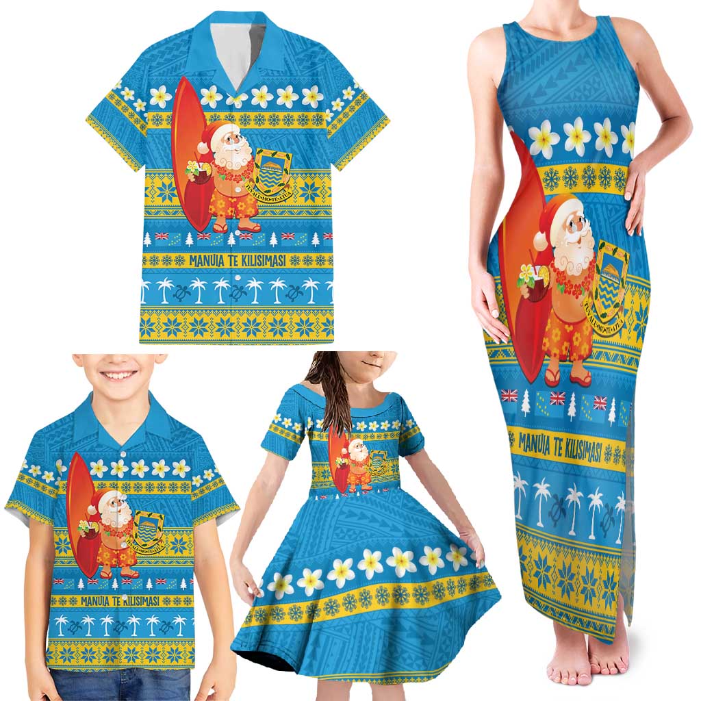 Tuvalu Christmas Family Matching Tank Maxi Dress and Hawaiian Shirt Cute Santa Manuia te Kilisimasi LT14 - Polynesian Pride