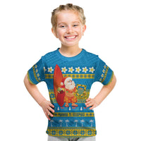 Tuvalu Christmas Kid T Shirt Cute Santa Manuia te Kilisimasi LT14 Blue - Polynesian Pride