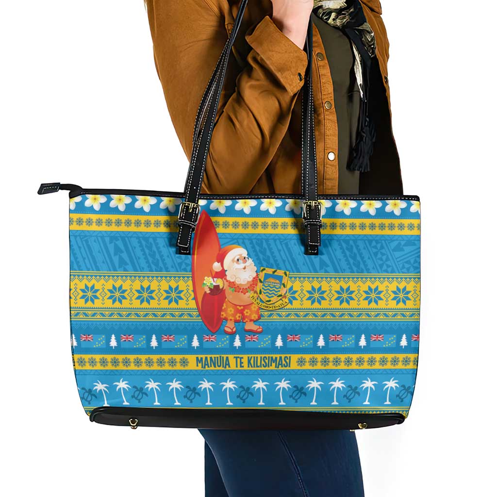 Tuvalu Christmas Leather Tote Bag Cute Santa Manuia te Kilisimasi LT14 - Polynesian Pride