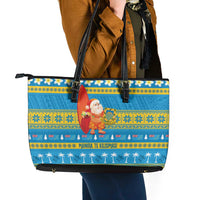 Tuvalu Christmas Leather Tote Bag Cute Santa Manuia te Kilisimasi LT14 - Polynesian Pride