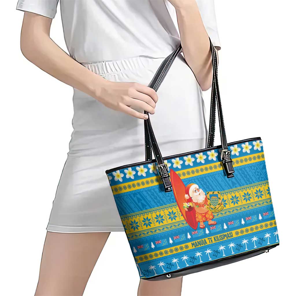 Tuvalu Christmas Leather Tote Bag Cute Santa Manuia te Kilisimasi LT14 - Polynesian Pride