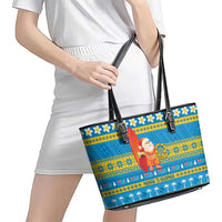 Tuvalu Christmas Leather Tote Bag Cute Santa Manuia te Kilisimasi LT14 - Polynesian Pride