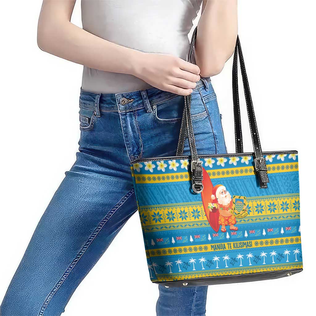 Tuvalu Christmas Leather Tote Bag Cute Santa Manuia te Kilisimasi LT14 - Polynesian Pride