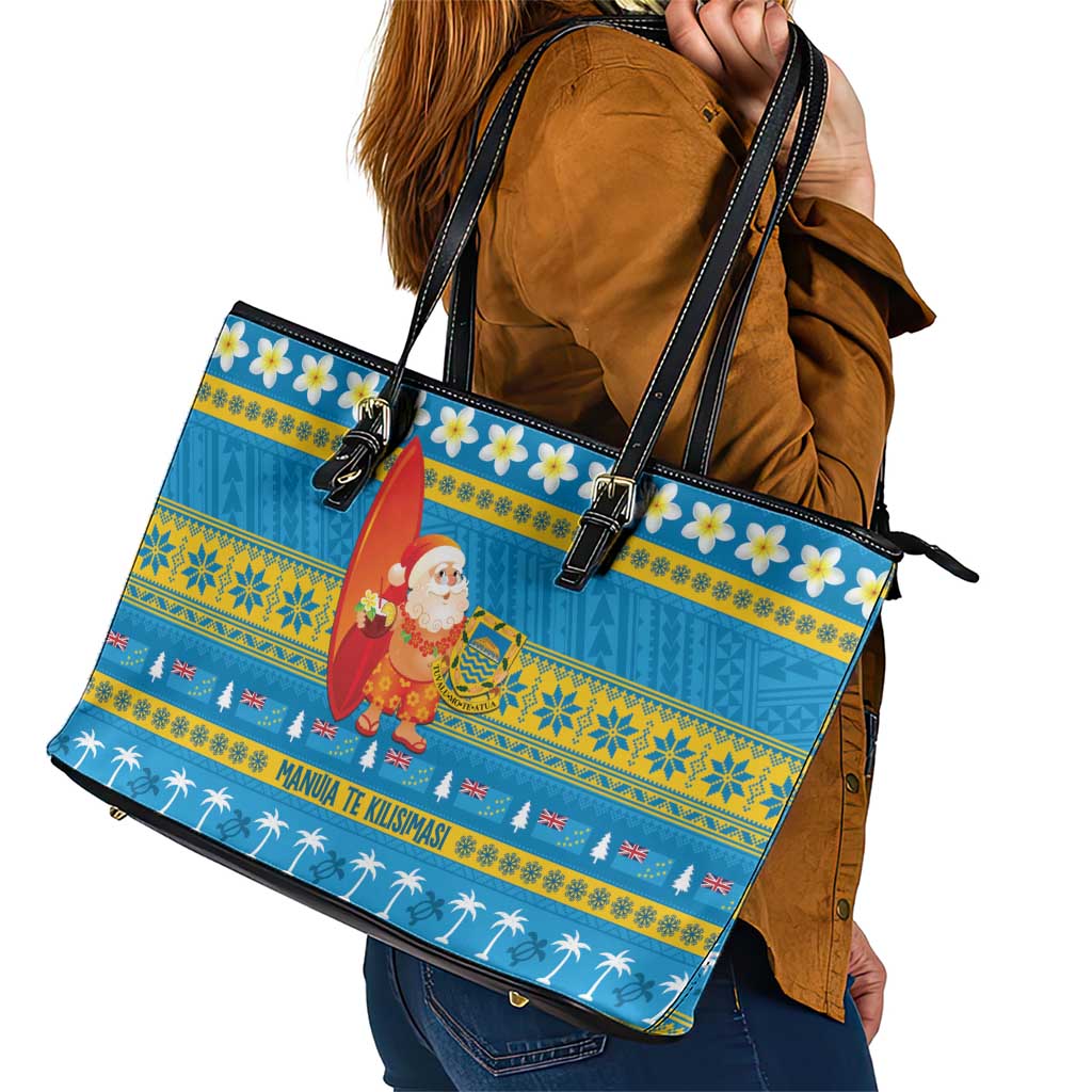 Tuvalu Christmas Leather Tote Bag Cute Santa Manuia te Kilisimasi LT14 - Polynesian Pride