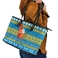 Tuvalu Christmas Leather Tote Bag Cute Santa Manuia te Kilisimasi LT14 - Polynesian Pride