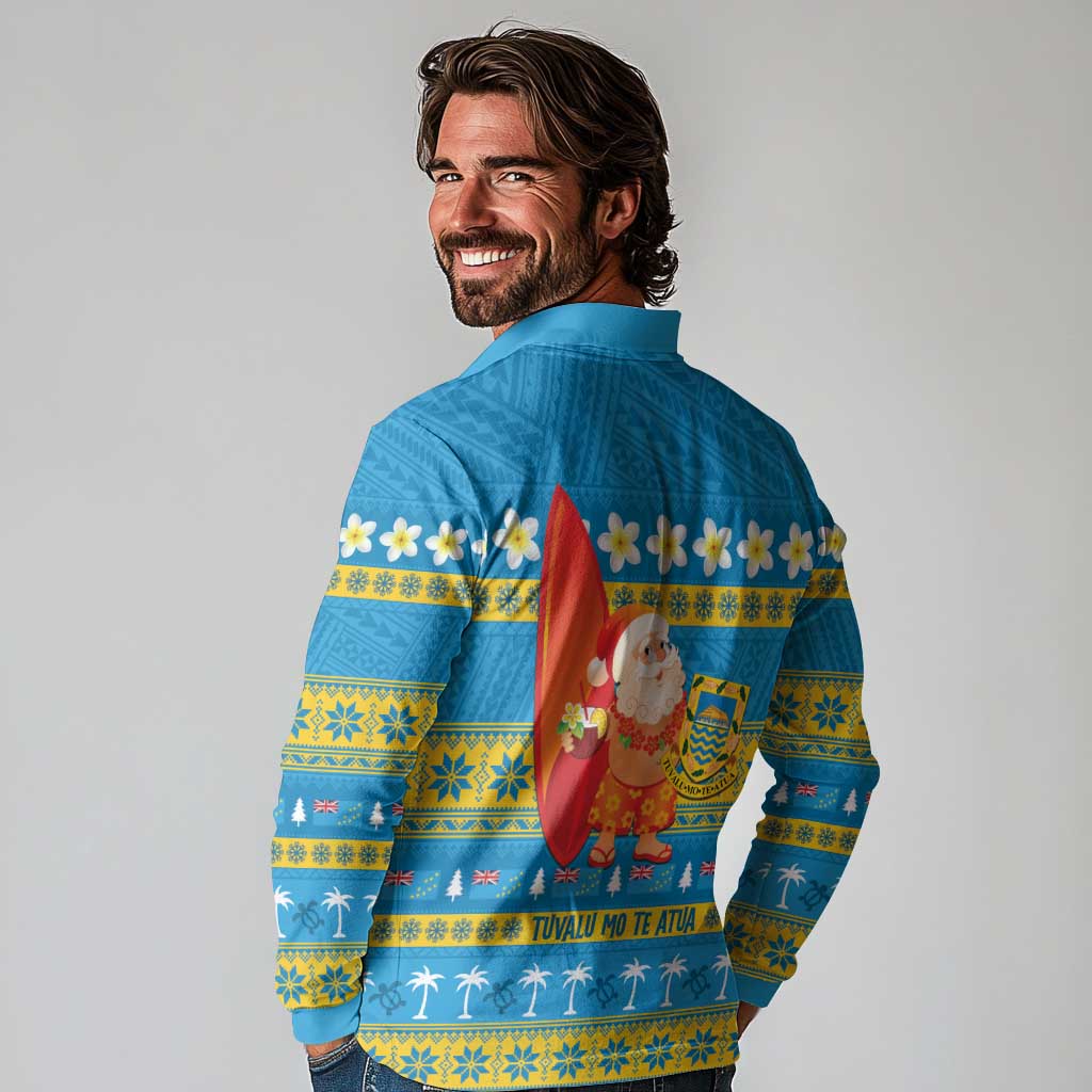 Tuvalu Christmas Long Sleeve Polo Shirt Cute Santa Manuia te Kilisimasi - Polynesian Pride