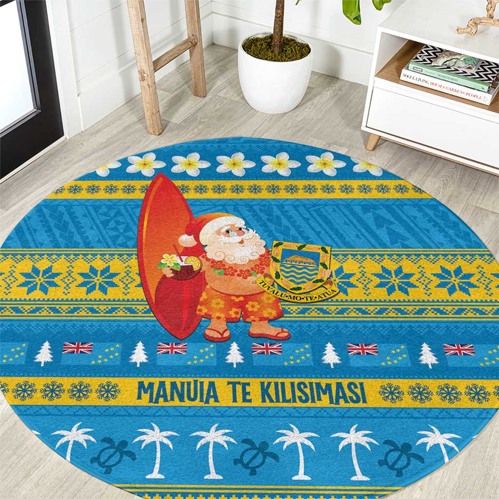 Tuvalu Christmas Round Carpet Cute Santa Manuia te Kilisimasi - Polynesian Pride