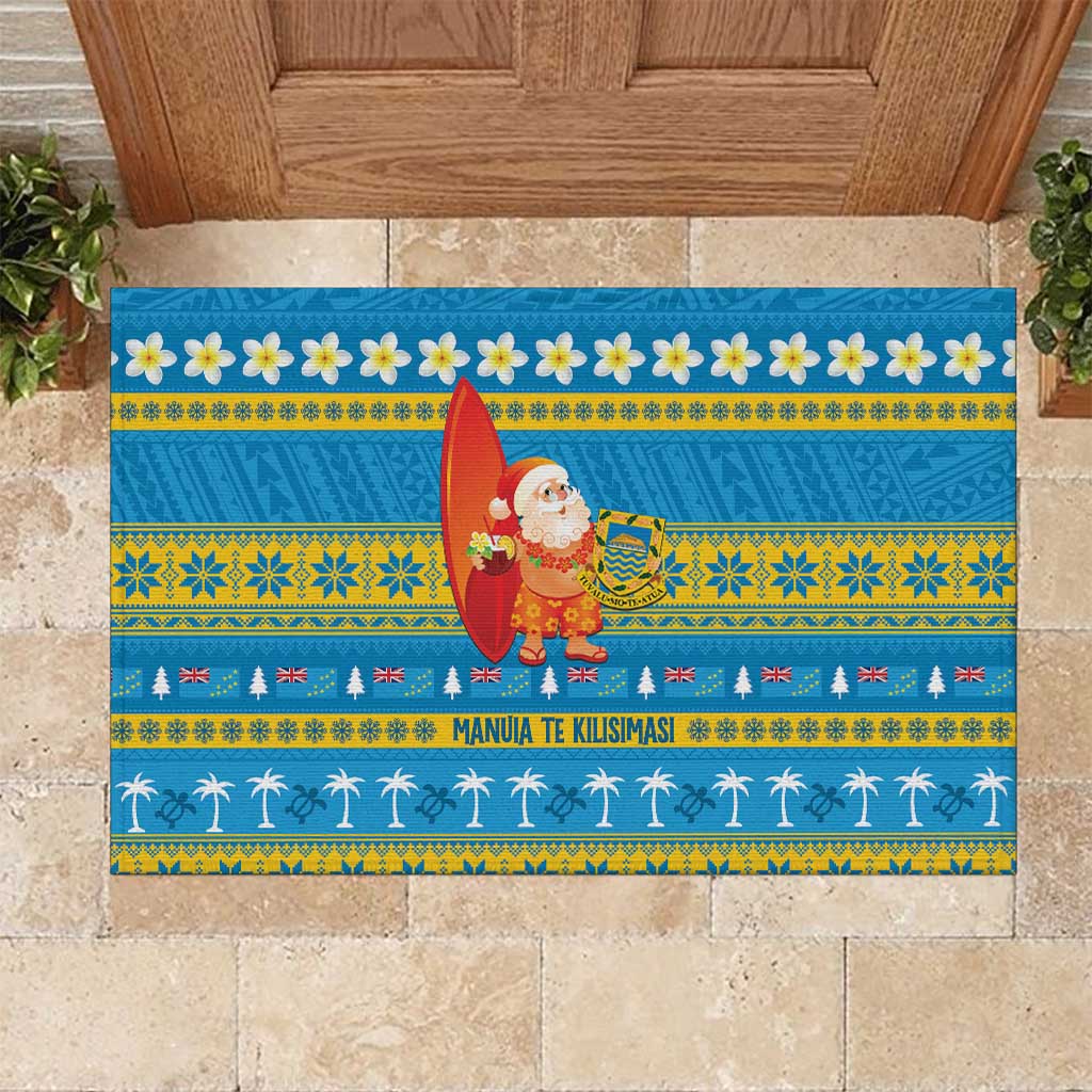 Tuvalu Christmas Rubber Doormat Cute Santa Manuia te Kilisimasi LT14 Blue - Polynesian Pride