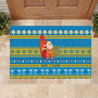 Tuvalu Christmas Rubber Doormat Cute Santa Manuia te Kilisimasi LT14 Blue - Polynesian Pride