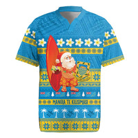 Tuvalu Christmas Rugby Jersey Cute Santa Manuia te Kilisimasi LT14 Blue - Polynesian Pride