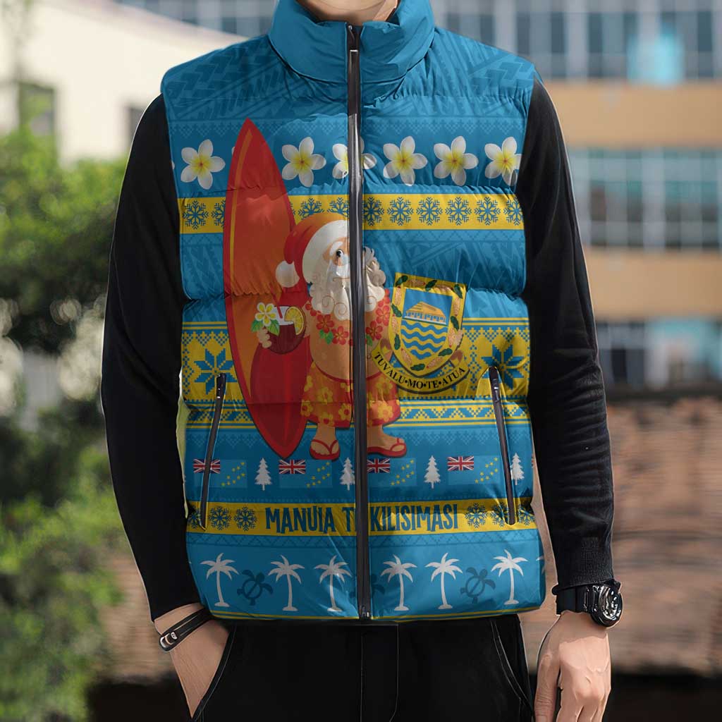 Tuvalu Christmas Sleeveless Puffer Jacket Cute Santa Manuia te Kilisimasi - Polynesian Pride