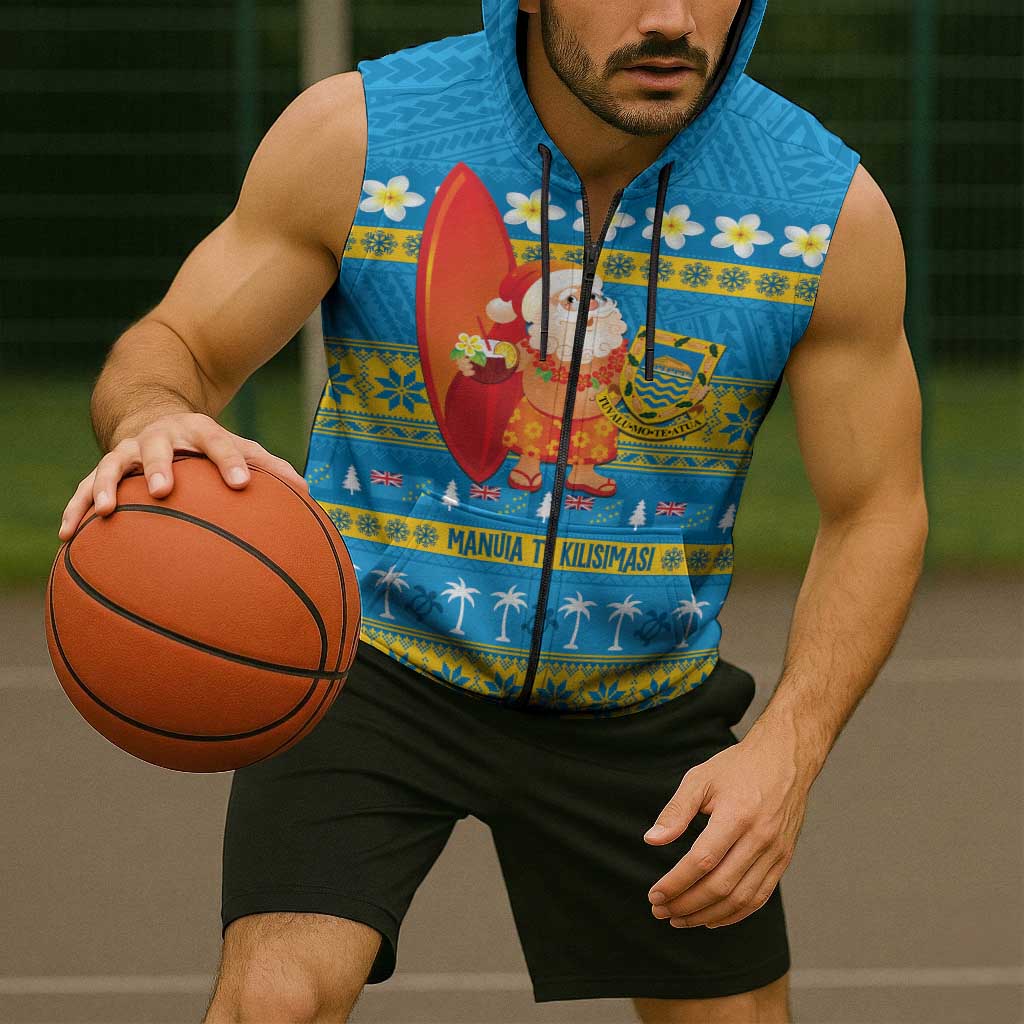 Tuvalu Christmas Sleeveless Zip Hoodie Cute Santa Manuia te Kilisimasi - Polynesian Pride