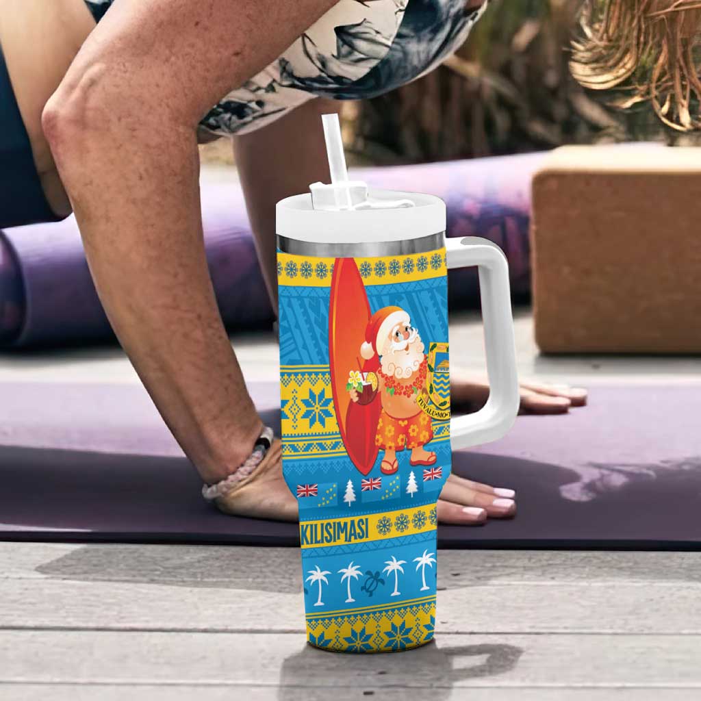 Tuvalu Christmas Tumbler With Handle Cute Santa Manuia te Kilisimasi - Polynesian Pride