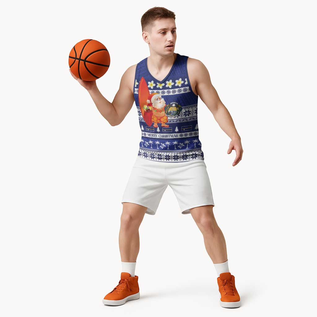 Nauru Christmas Basketball Jersey Cute Santa Coat Of Arms Merry Xmas - Polynesian Pride