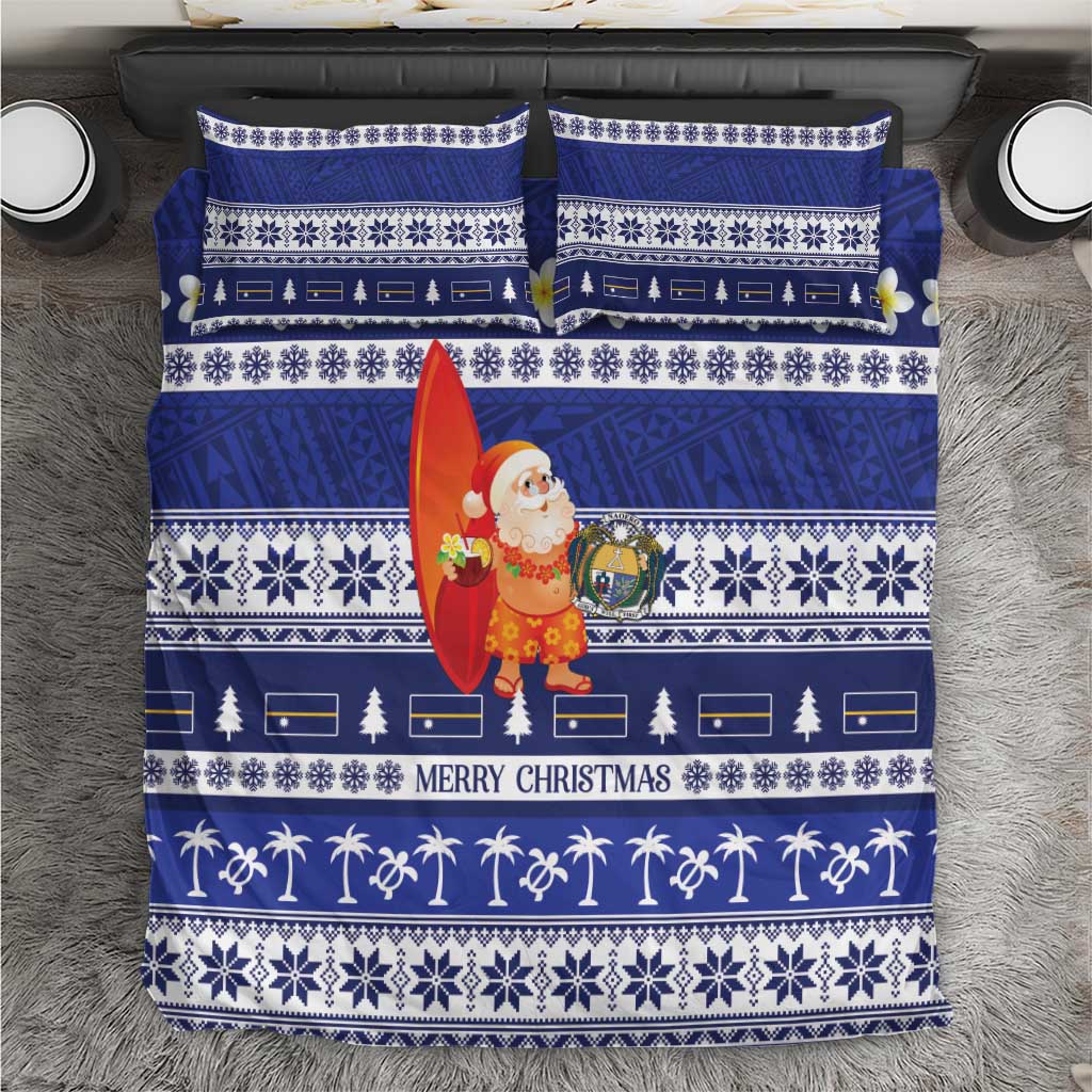 Nauru Christmas Bedding Set Cute Santa Coat Of Arms Merry Xmas LT14 Navy Blue - Polynesian Pride