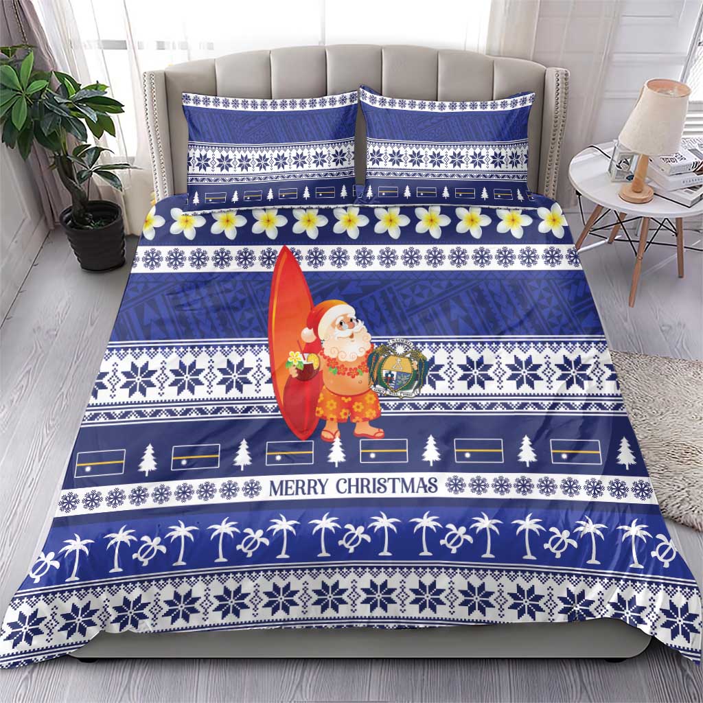 Nauru Christmas Bedding Set Cute Santa Coat Of Arms Merry Xmas LT14 - Polynesian Pride