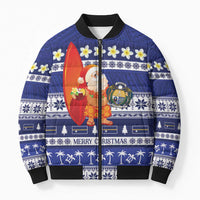 Nauru Christmas Bomber Puffer Jacket Cute Santa Coat Of Arms Merry Xmas LT14 Unisex Navy Blue - Polynesian Pride