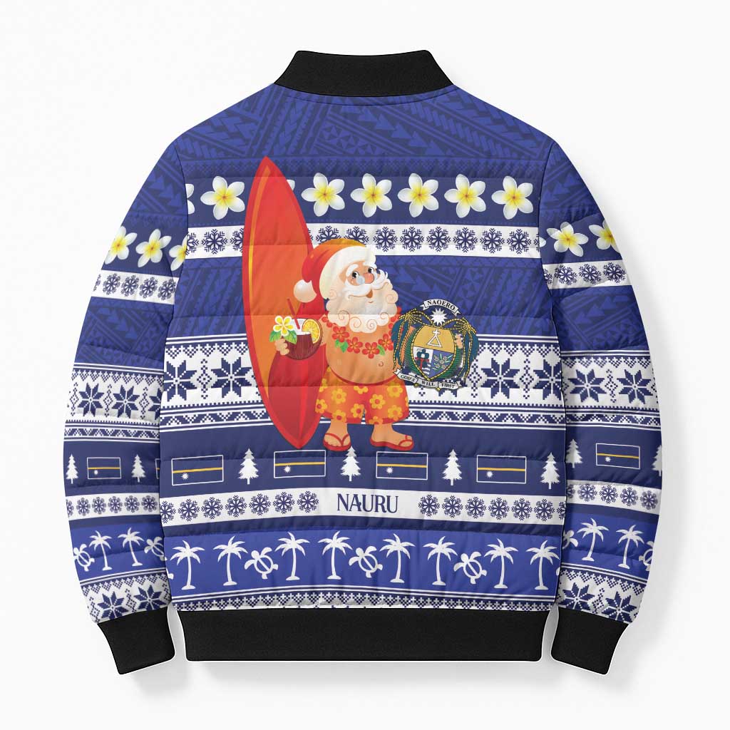 Nauru Christmas Bomber Puffer Jacket Cute Santa Coat Of Arms Merry Xmas LT14 - Polynesian Pride