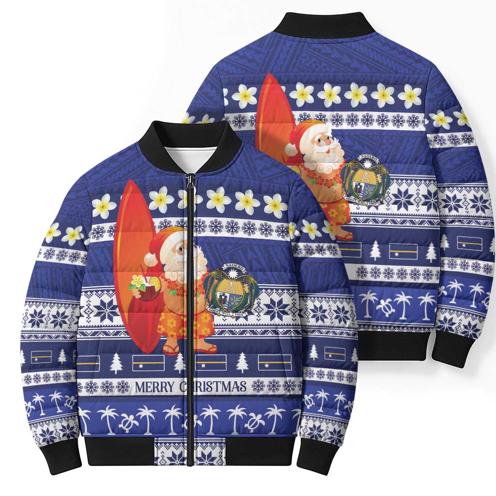 Nauru Christmas Bomber Puffer Jacket Cute Santa Coat Of Arms Merry Xmas LT14 - Polynesian Pride