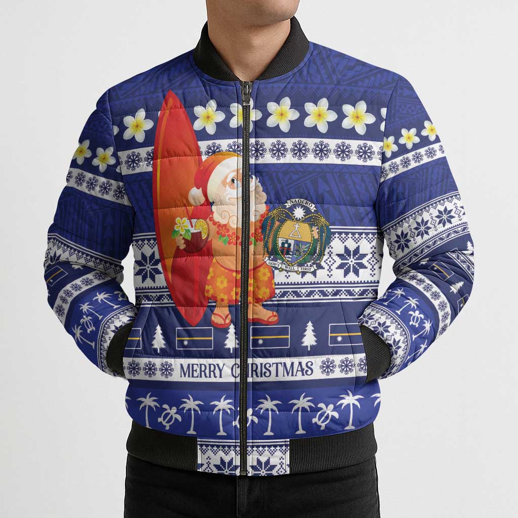 Nauru Christmas Bomber Puffer Jacket Cute Santa Coat Of Arms Merry Xmas LT14 - Polynesian Pride