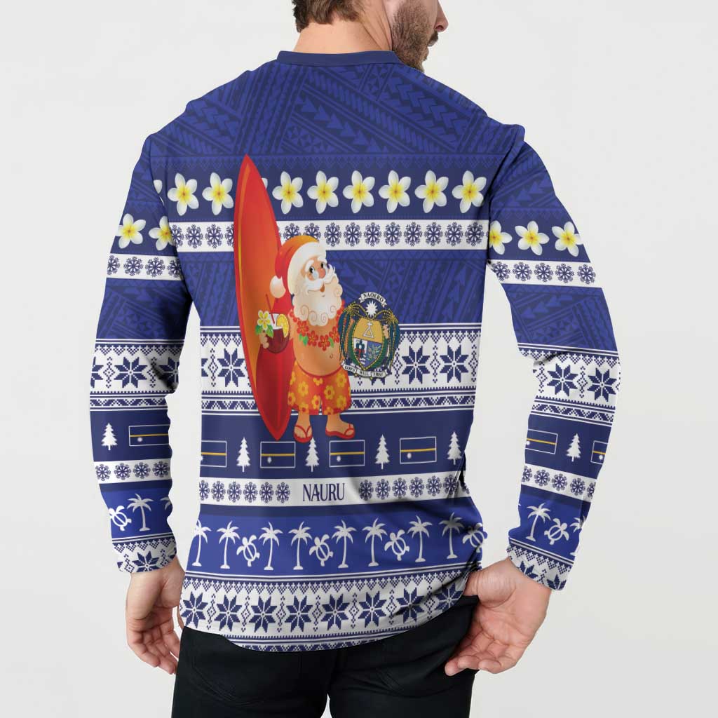 Nauru Christmas Button Sweatshirt Cute Santa Coat Of Arms Merry Xmas - Polynesian Pride