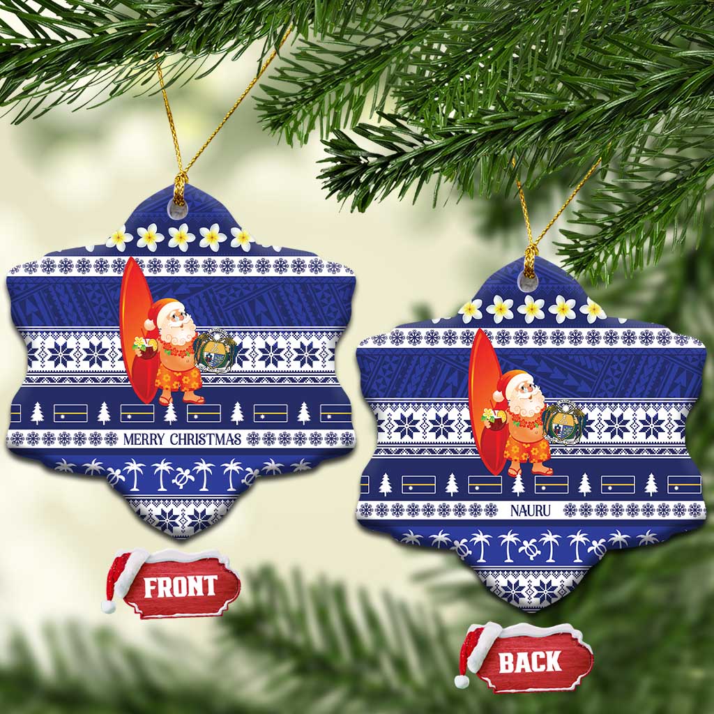 Nauru Christmas Ceramic Ornament Cute Santa Coat Of Arms Merry Xmas - Polynesian Pride