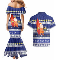Nauru Christmas Couples Matching Mermaid Dress and Hawaiian Shirt Cute Santa Coat Of Arms Merry Xmas LT14 - Polynesian Pride