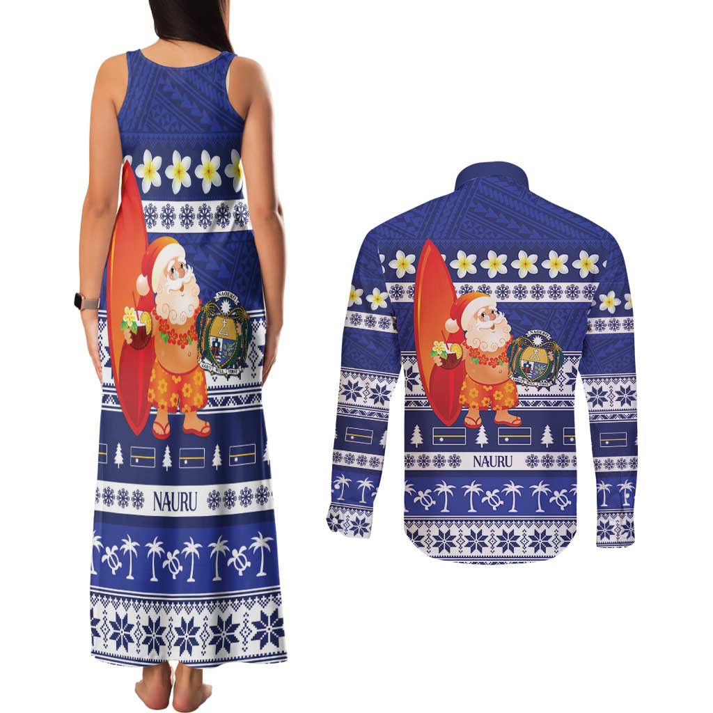 Nauru Christmas Couples Matching Tank Maxi Dress and Long Sleeve Button Shirt Cute Santa Coat Of Arms Merry Xmas LT14 - Polynesian Pride