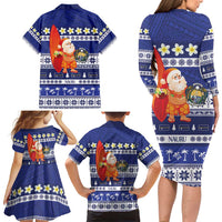 Nauru Christmas Family Matching Long Sleeve Bodycon Dress and Hawaiian Shirt Cute Santa Coat Of Arms Merry Xmas LT14 - Polynesian Pride