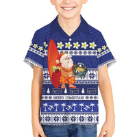 Nauru Christmas Family Matching Long Sleeve Bodycon Dress and Hawaiian Shirt Cute Santa Coat Of Arms Merry Xmas LT14 Son's Shirt Navy Blue - Polynesian Pride