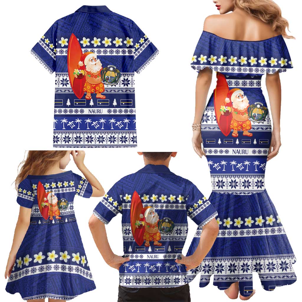 Nauru Christmas Family Matching Mermaid Dress and Hawaiian Shirt Cute Santa Coat Of Arms Merry Xmas LT14 - Polynesian Pride