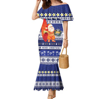 Nauru Christmas Family Matching Mermaid Dress and Hawaiian Shirt Cute Santa Coat Of Arms Merry Xmas LT14 Mom's Dress Navy Blue - Polynesian Pride