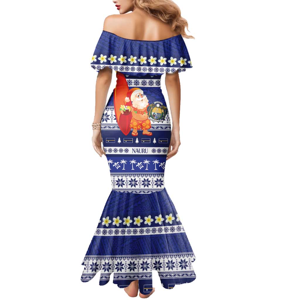Nauru Christmas Family Matching Mermaid Dress and Hawaiian Shirt Cute Santa Coat Of Arms Merry Xmas LT14 - Polynesian Pride