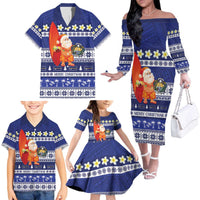 Nauru Christmas Family Matching Off The Shoulder Long Sleeve Dress and Hawaiian Shirt Cute Santa Coat Of Arms Merry Xmas LT14 - Polynesian Pride