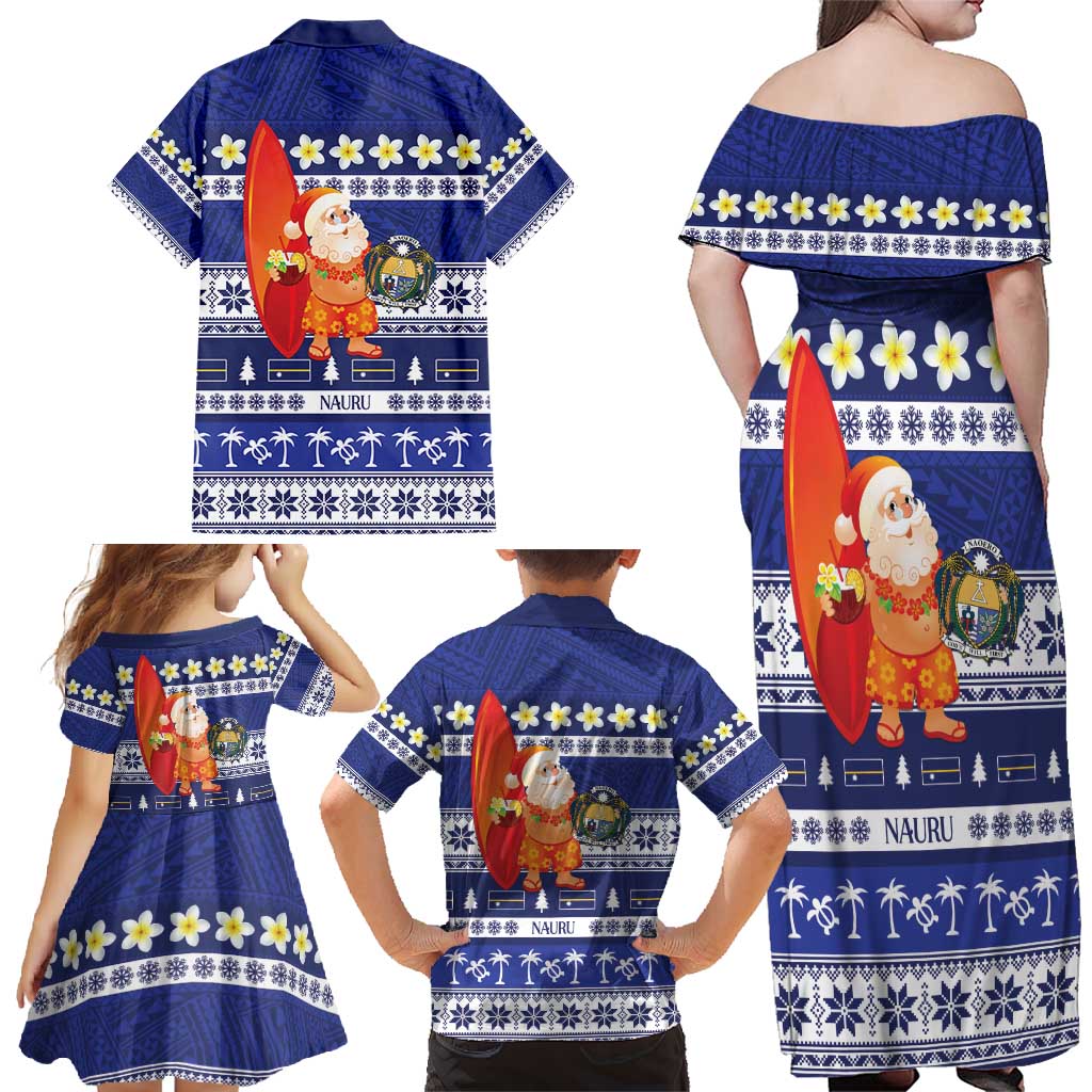 Nauru Christmas Family Matching Off Shoulder Maxi Dress and Hawaiian Shirt Cute Santa Coat Of Arms Merry Xmas LT14 - Polynesian Pride