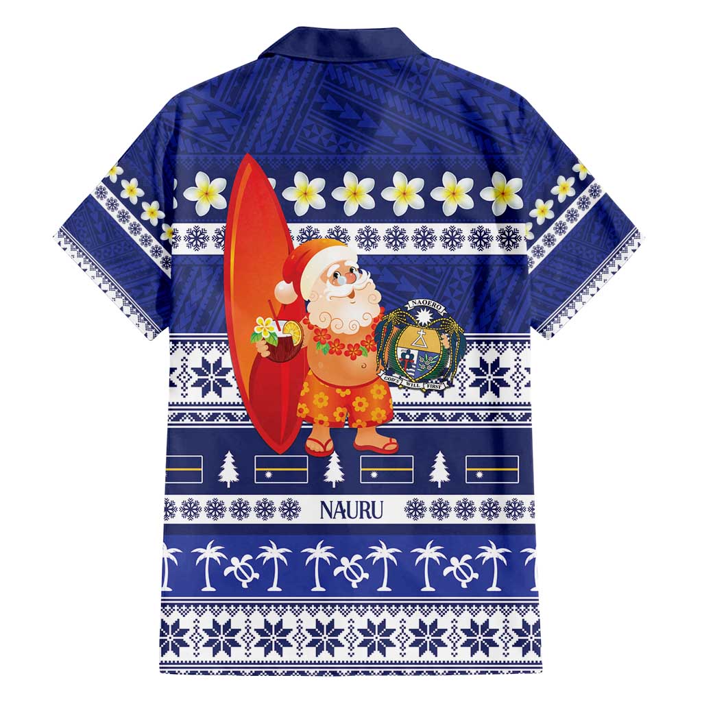 Nauru Christmas Family Matching Off Shoulder Short Dress and Hawaiian Shirt Cute Santa Coat Of Arms Merry Xmas LT14 - Polynesian Pride