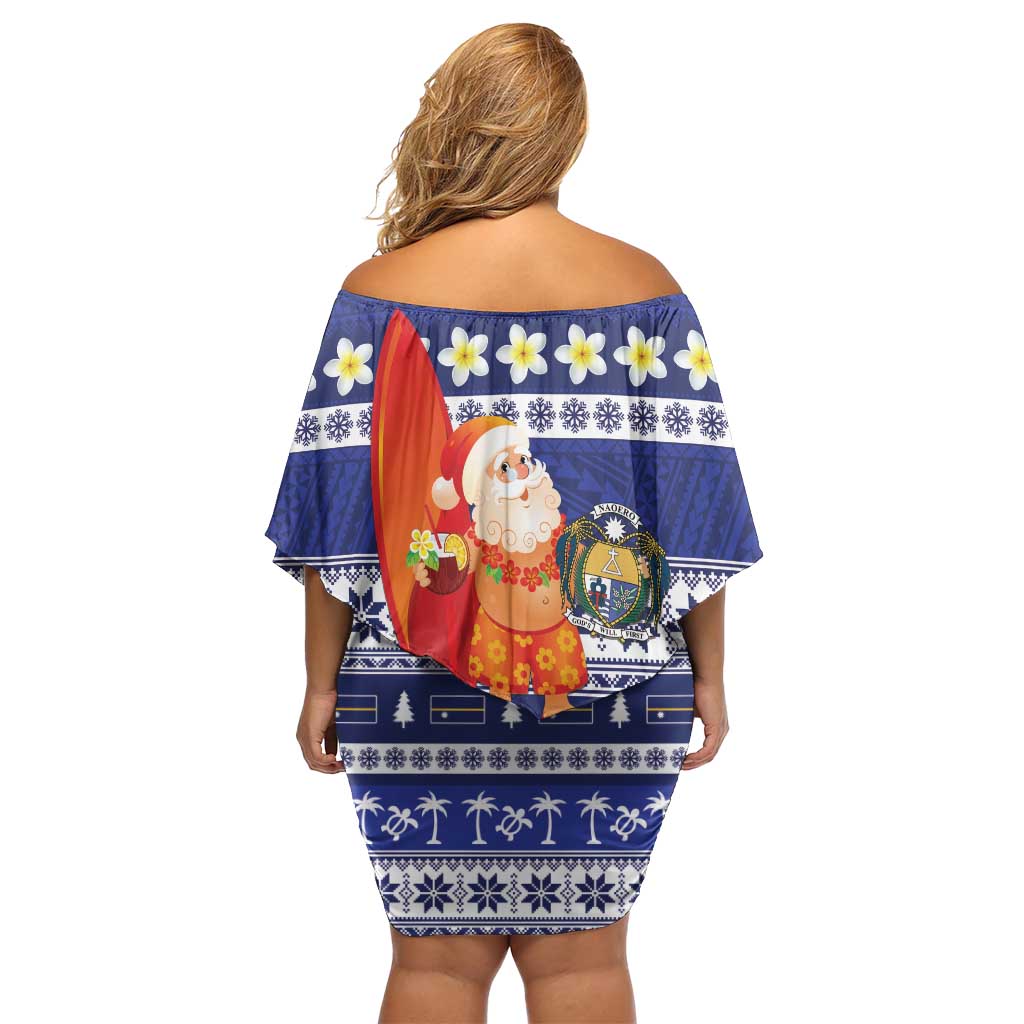 Nauru Christmas Family Matching Off Shoulder Short Dress and Hawaiian Shirt Cute Santa Coat Of Arms Merry Xmas LT14 - Polynesian Pride