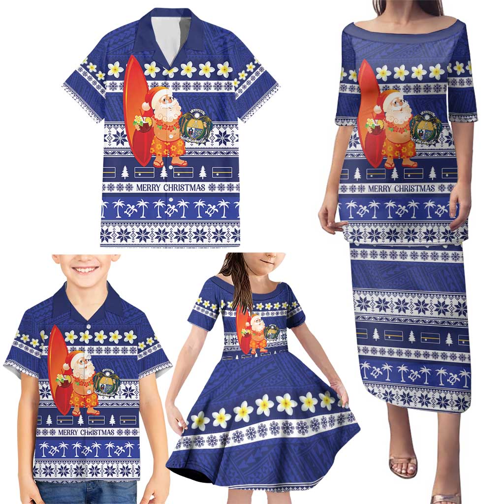 Nauru Christmas Family Matching Puletasi and Hawaiian Shirt Cute Santa Coat Of Arms Merry Xmas LT14 - Polynesian Pride