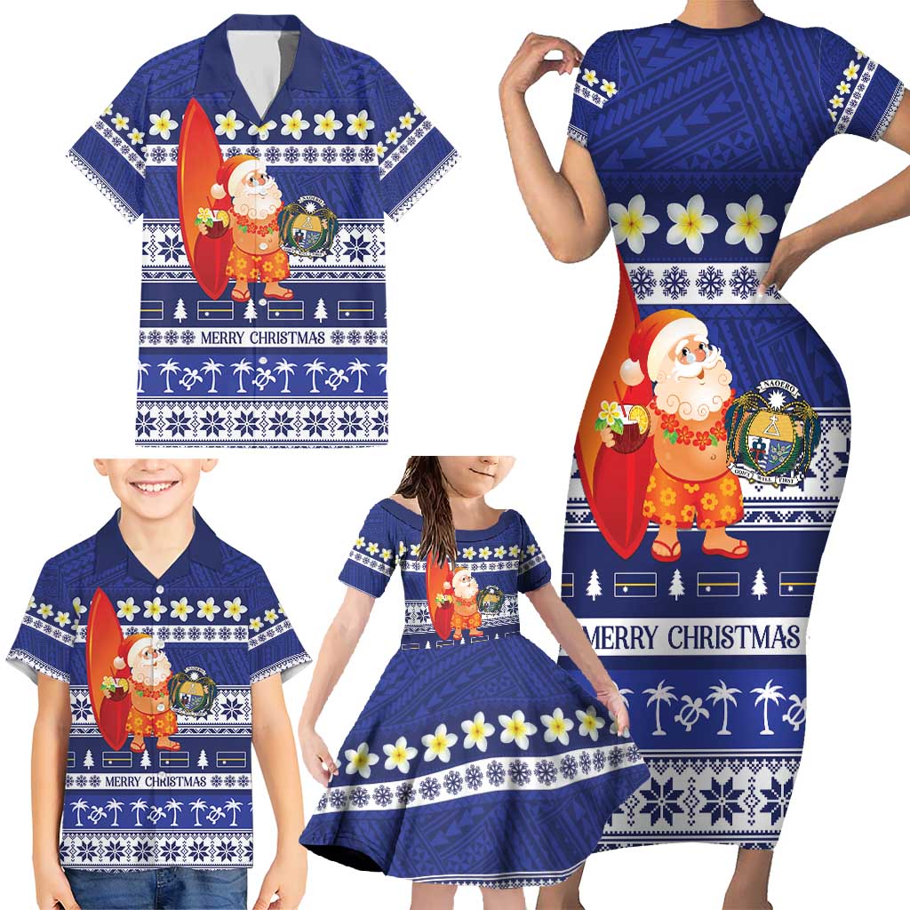 Nauru Christmas Family Matching Short Sleeve Bodycon Dress and Hawaiian Shirt Cute Santa Coat Of Arms Merry Xmas LT14 - Polynesian Pride