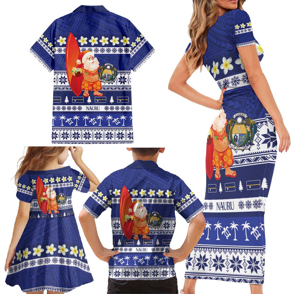 Nauru Christmas Family Matching Short Sleeve Bodycon Dress and Hawaiian Shirt Cute Santa Coat Of Arms Merry Xmas LT14 - Polynesian Pride