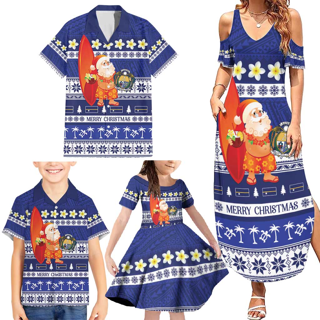 Nauru Christmas Family Matching Summer Maxi Dress and Hawaiian Shirt Cute Santa Coat Of Arms Merry Xmas LT14 - Polynesian Pride